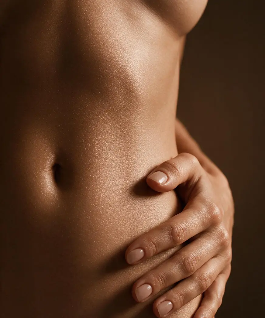 Woman showing the abdomen and waist for body contouring