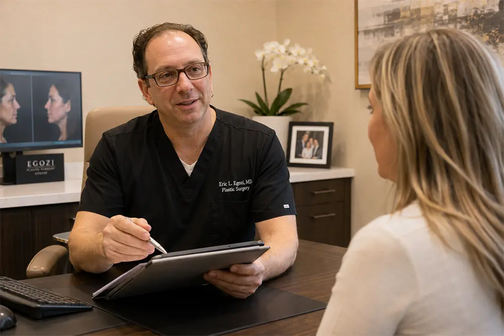 Dr. Eric Egozi consulting with a patient